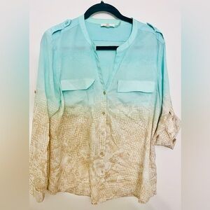 Calvin Klein Aqua and Beige Blouse, size L